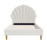 Oikiture Boucle Bed Frame with Ottoman Set Scallop Shaped Sherpa Bedhead Single - 45-Degree Angle