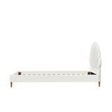 Oikiture Boucle Bed Frame with Ottoman Set Scallop Shaped Sherpa Bedhead Single - Low Angle