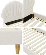 Oikiture Boucle Bed Frame with Ottoman Set Scallop Shaped Sherpa Bedhead Single - Front View