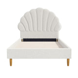 Oikiture Single Bed Frame Scallop-Shape Bedhead White Boucle - Rear View
