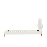 Oikiture Single Bed Frame Scallop-Shape Bedhead White Boucle - Top-Down View