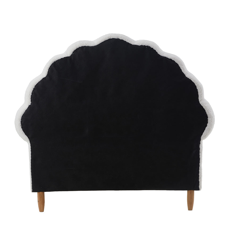 Oikiture Single Bed Frame Scallop-Shape Bedhead White Boucle