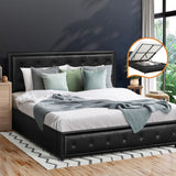 Oikiture Double Bed Frame with Storage Space Gas Lift Black