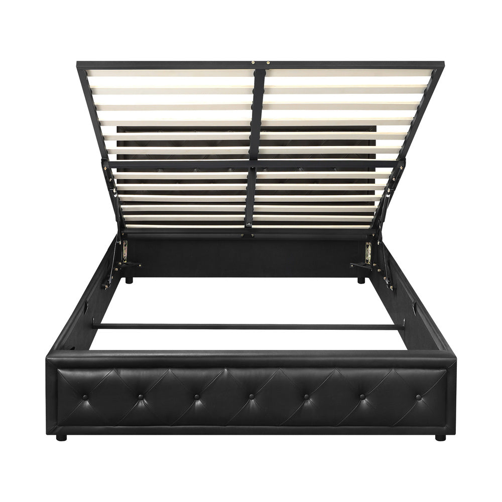 Oikiture Double Bed Frame with Storage Space Gas Lift Black