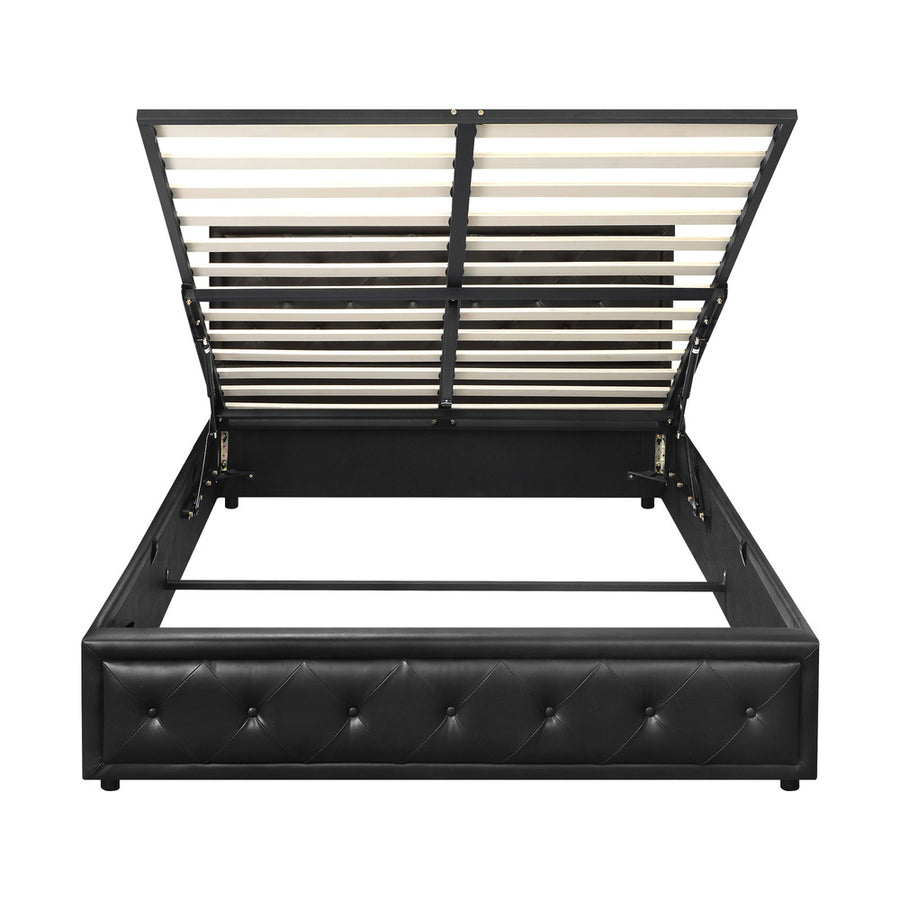 Oikiture Double Bed Frame with Storage Space Gas Lift Black
