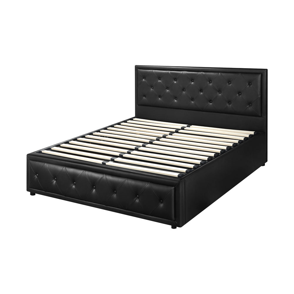 Oikiture Double Bed Frame with Storage Space Gas Lift Black