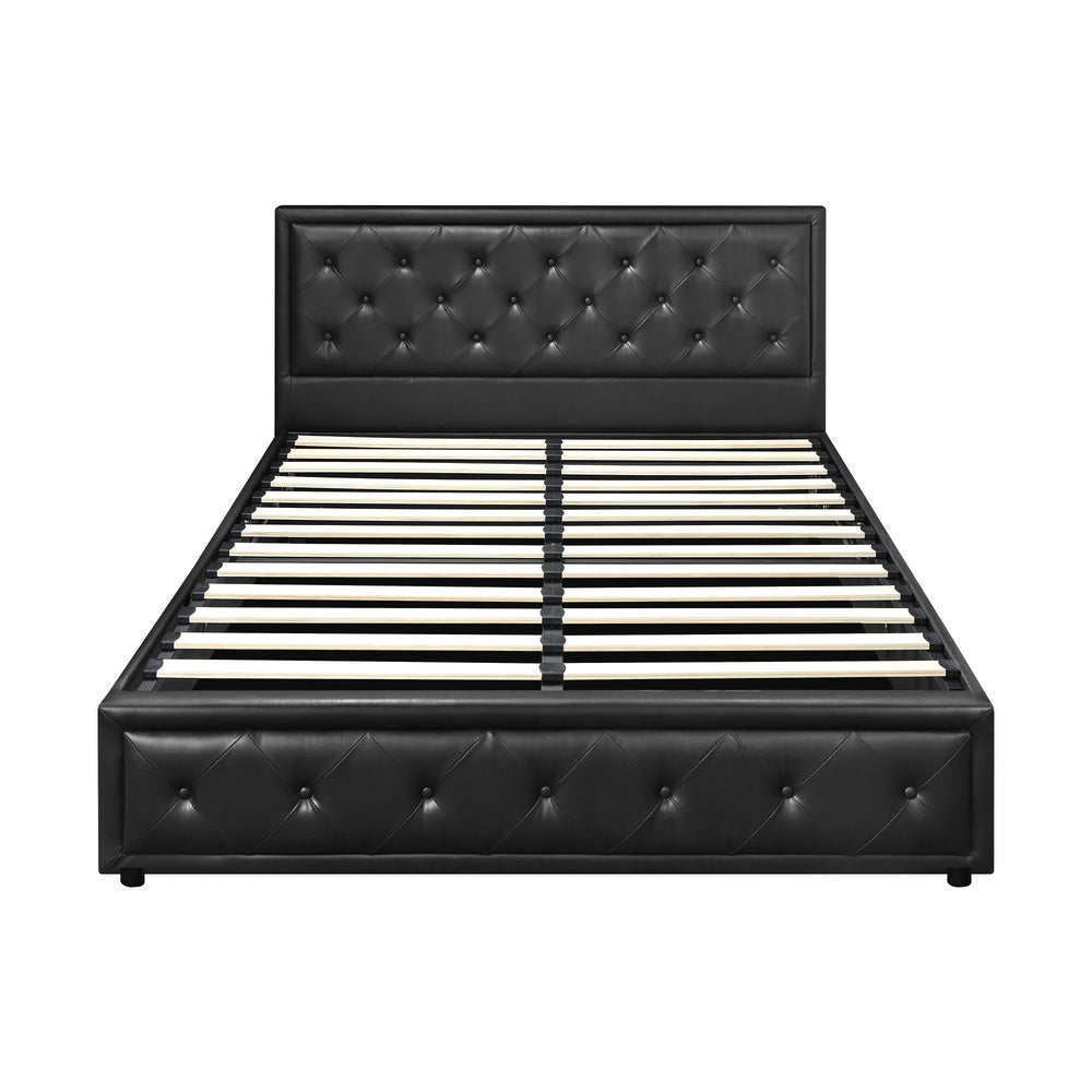 Oikiture Double Bed Frame with Storage Space Gas Lift Black
