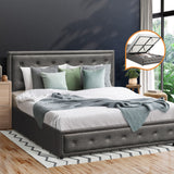Oikiture Double Bed Frame with Storage Space Gas Lift Grey