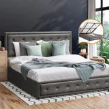 Oikiture Double Bed Frame with Storage Space Gas Lift Grey - Close-Up Angle