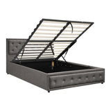 Oikiture Double Bed Frame with Storage Space Gas Lift Grey