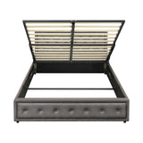 Oikiture Double Bed Frame with Storage Space Gas Lift Grey