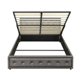 Oikiture Double Bed Frame with Storage Space Gas Lift Grey - Rear View