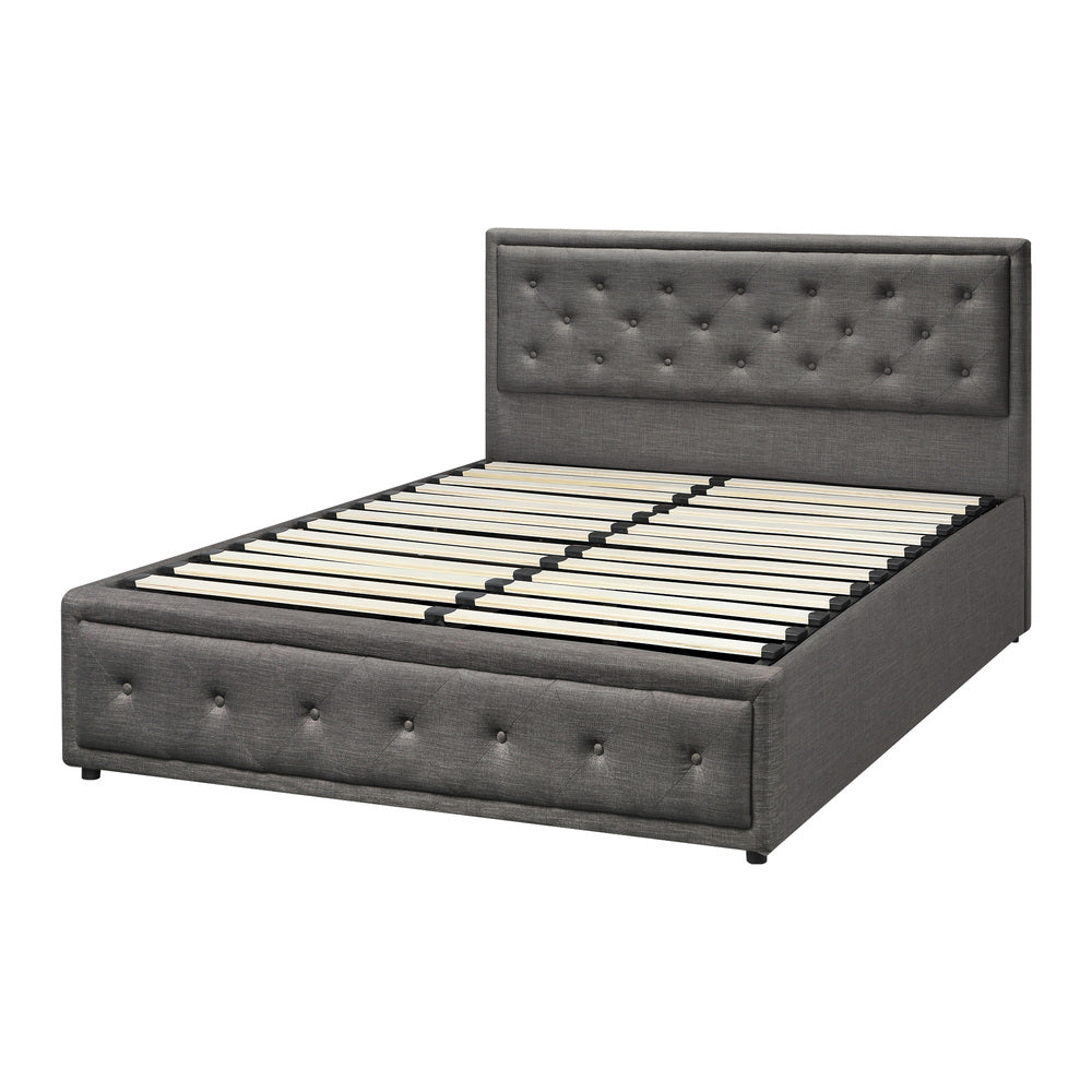 Oikiture Double Bed Frame with Storage Space Gas Lift Grey