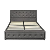 Oikiture Double Bed Frame with Storage Space Gas Lift Grey