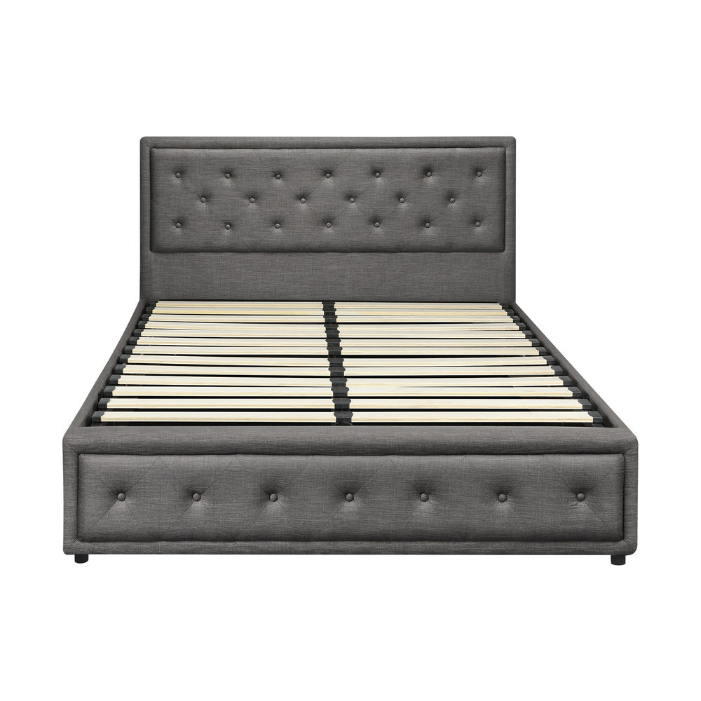 Oikiture Double Bed Frame with Storage Space Gas Lift Grey