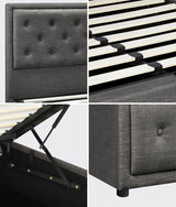 Oikiture Double Bed Frame with Storage Space Gas Lift Grey