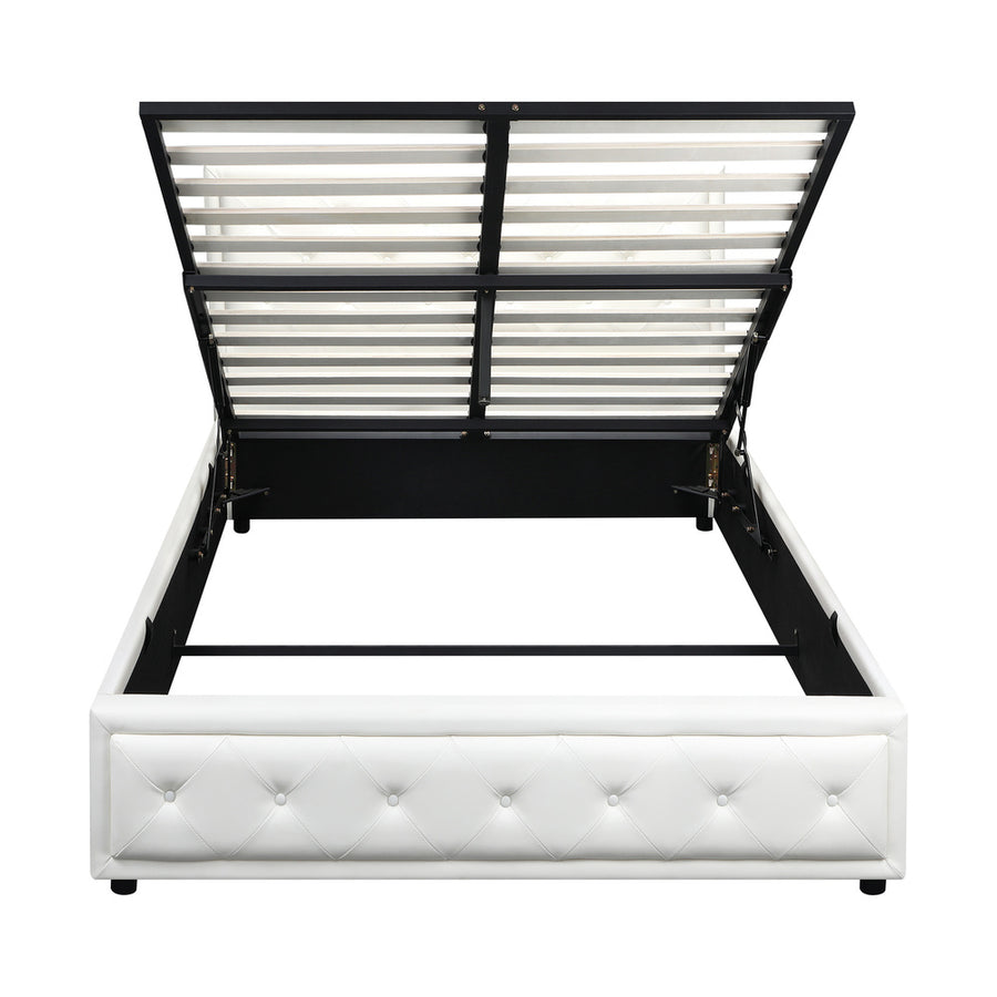 Oikiture Double Bed Frame with Storage Space Gas Lift White, Storage
