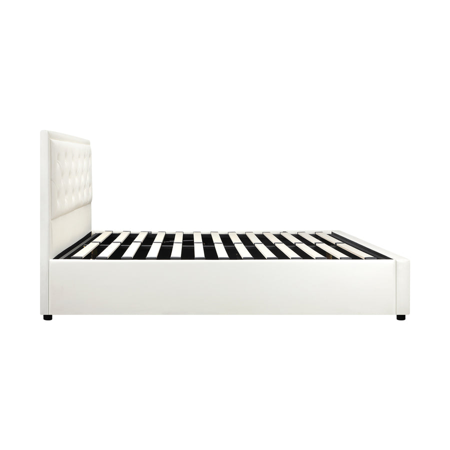 Oikiture Double Bed Frame with Storage Space Gas Lift White, image 10