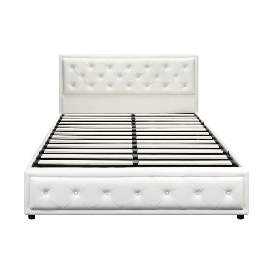 Oikiture Double Bed Frame with Storage Space Gas Lift White, image 6