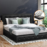 Oikiture King Bed Frame with Storage Space Gas Lift Black - Low Angle
