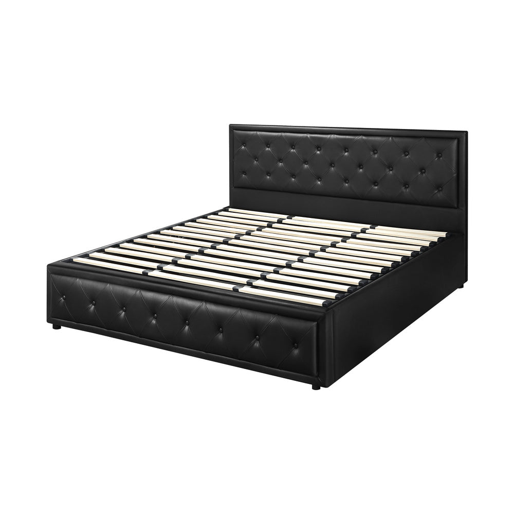 Oikiture King Bed Frame with Storage Space Gas Lift Black