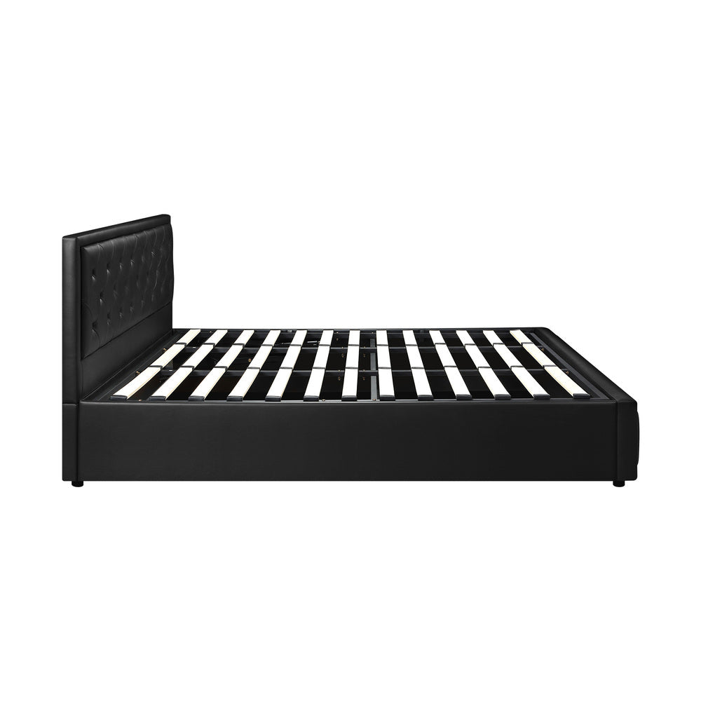 Oikiture King Bed Frame with Storage Space Gas Lift Black