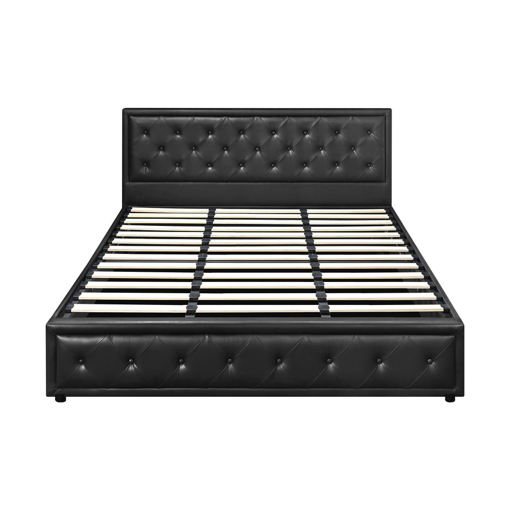 Oikiture King Bed Frame with Storage Space Gas Lift Black