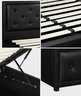 Oikiture King Bed Frame with Storage Space Gas Lift Black - Rear View
