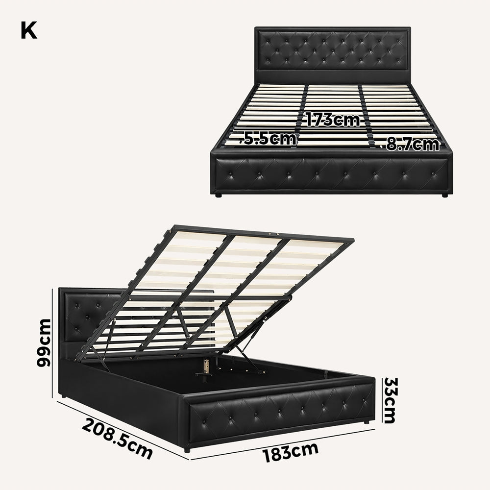 Oikiture King Bed Frame with Storage Space Gas Lift Black