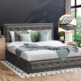 Oikiture King Bed Frame with Storage Space Gas Lift Grey - Close-Up Angle