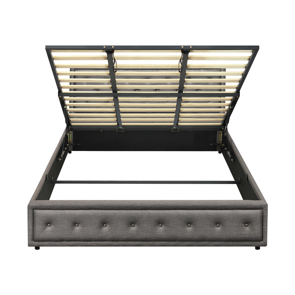 Oikiture King Bed Frame with Storage Space Gas Lift Grey
