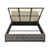 Oikiture King Bed Frame with Storage Space Gas Lift Grey - Front View