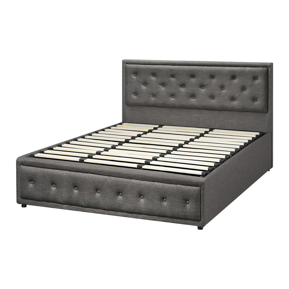 Oikiture King Bed Frame with Storage Space Gas Lift Grey