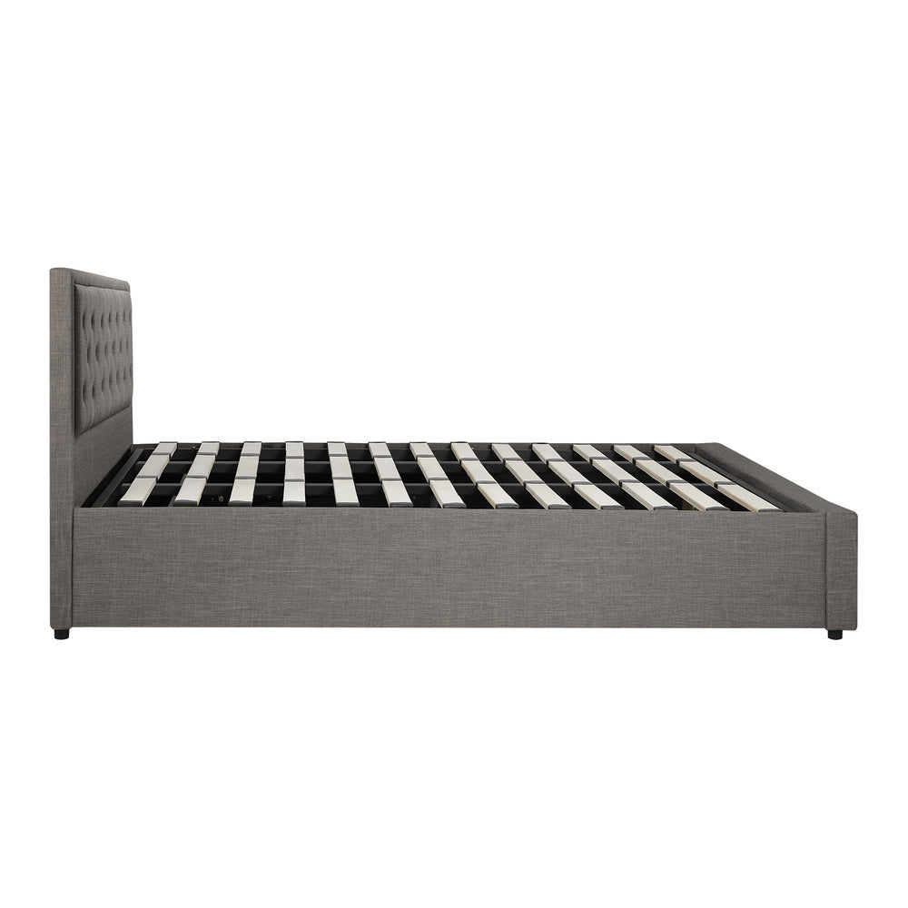 Oikiture King Bed Frame with Storage Space Gas Lift Grey