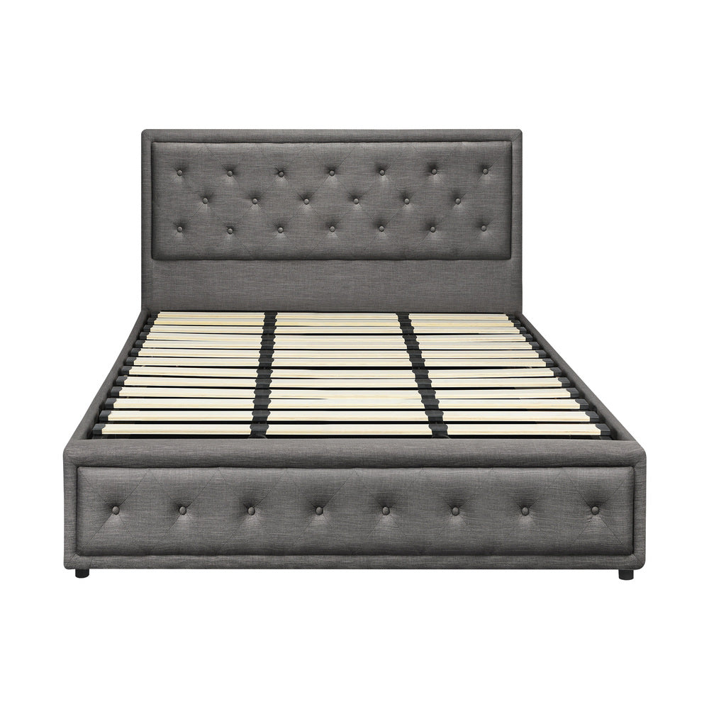 Oikiture King Bed Frame with Storage Space Gas Lift Grey