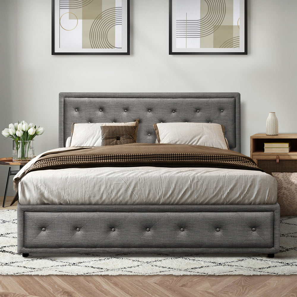 Oikiture King Bed Frame with Storage Space Gas Lift Grey