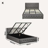 Oikiture King Bed Frame with Storage Space Gas Lift Grey
