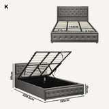 Oikiture King Bed Frame with Storage Space Gas Lift Grey - 45-Degree Angle