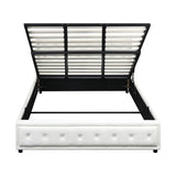 Oikiture King Bed Frame with Storage Space Gas Lift White