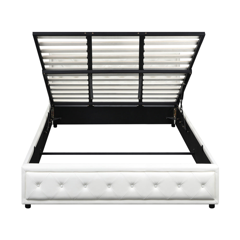 Oikiture King Bed Frame with Storage Space Gas Lift White