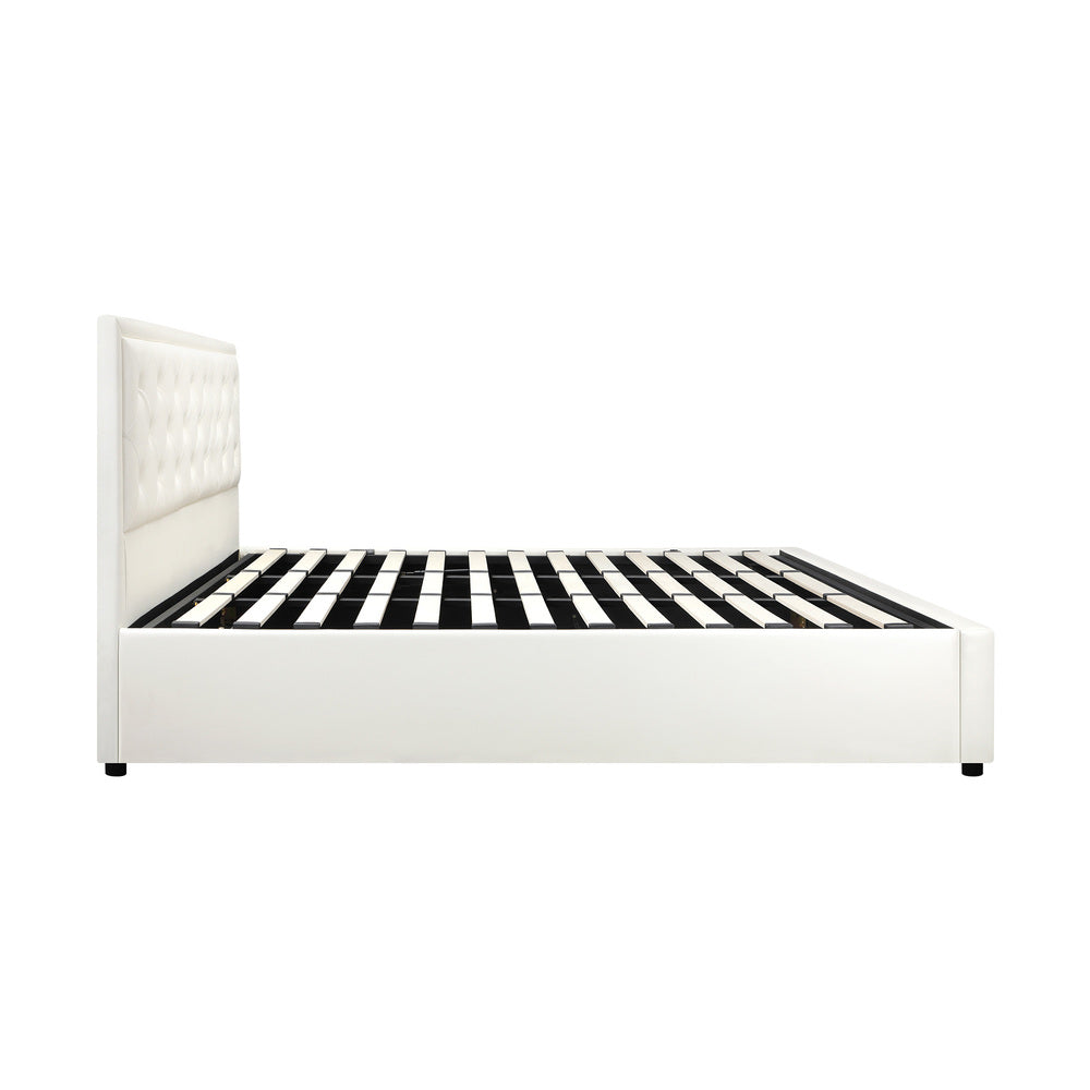 Oikiture King Bed Frame with Storage Space Gas Lift White