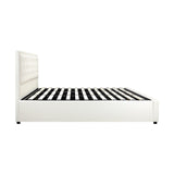 Oikiture King Bed Frame with Storage Space Gas Lift White - Close-Up Angle