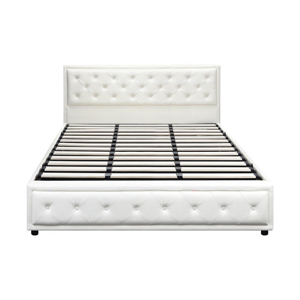 Oikiture King Bed Frame with Storage Space Gas Lift White