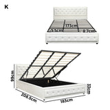 Oikiture King Bed Frame with Storage Space Gas Lift White