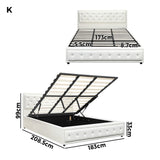 Oikiture King Bed Frame with Storage Space Gas Lift White - Low Angle