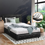 Oikiture King Single Bed Frame with Storage Space Gas Lift Black - Close-Up Angle