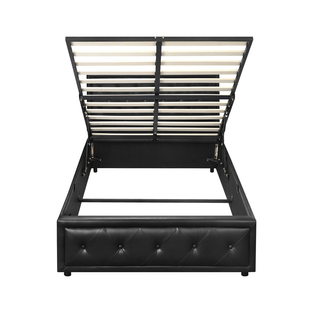 Oikiture King Single Bed Frame with Storage Space Gas Lift Black