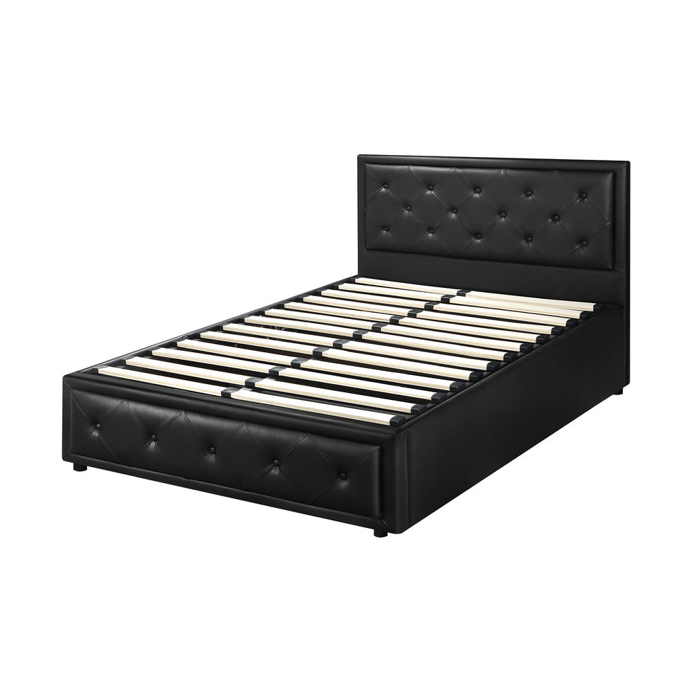 Oikiture King Single Bed Frame with Storage Space Gas Lift Black