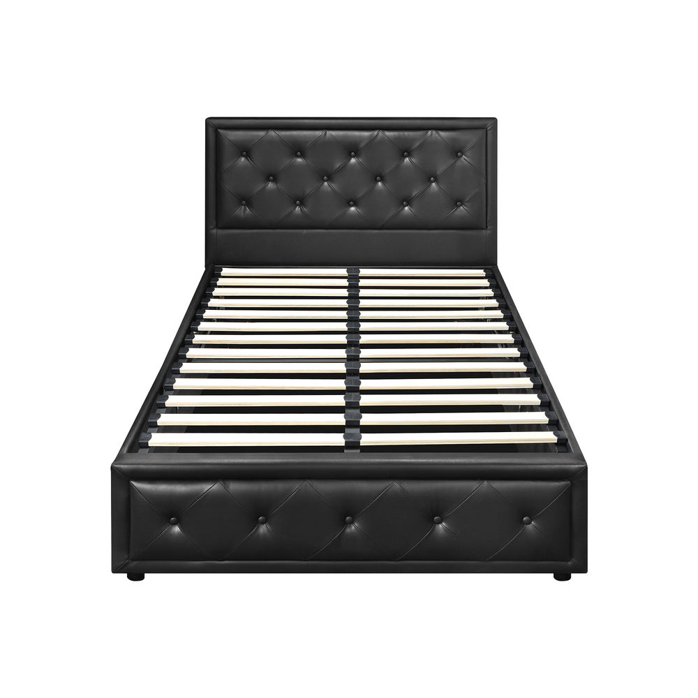 Oikiture King Single Bed Frame with Storage Space Gas Lift Black