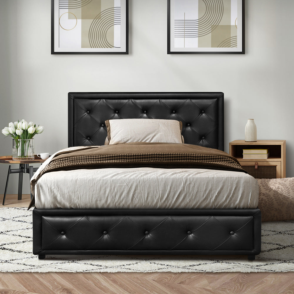 Oikiture King Single Bed Frame with Storage Space Gas Lift Black